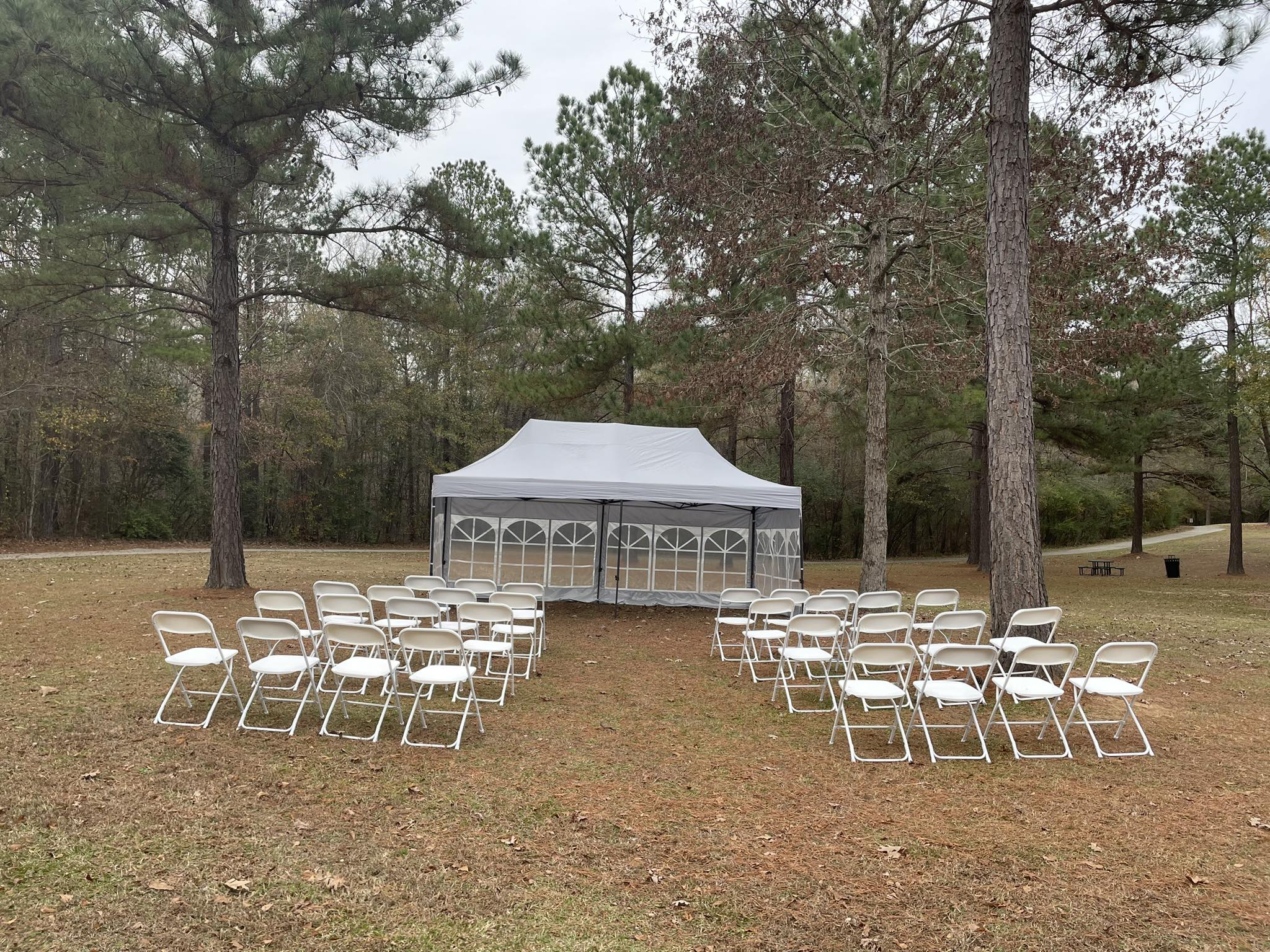 10x20 tent with chairs arranged for a wedding event in the Augusta area